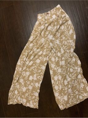 Ces Femme Beige Wide-Leg Floral Palazzo Pants